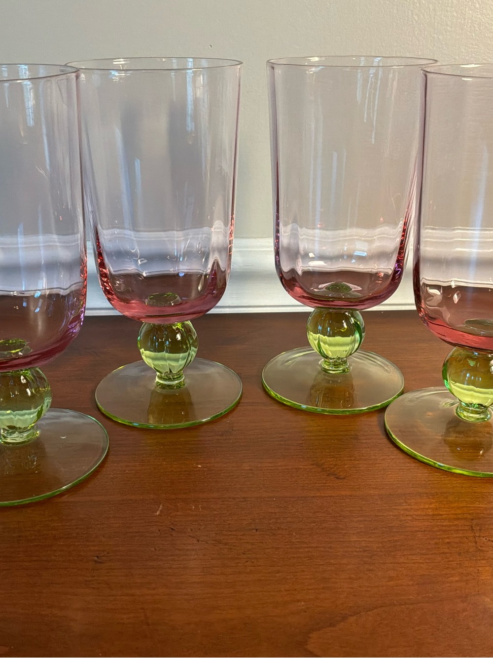 Floradora by Studio Nova water Globets with Pink/ Green Stem Goblets - Set of 4